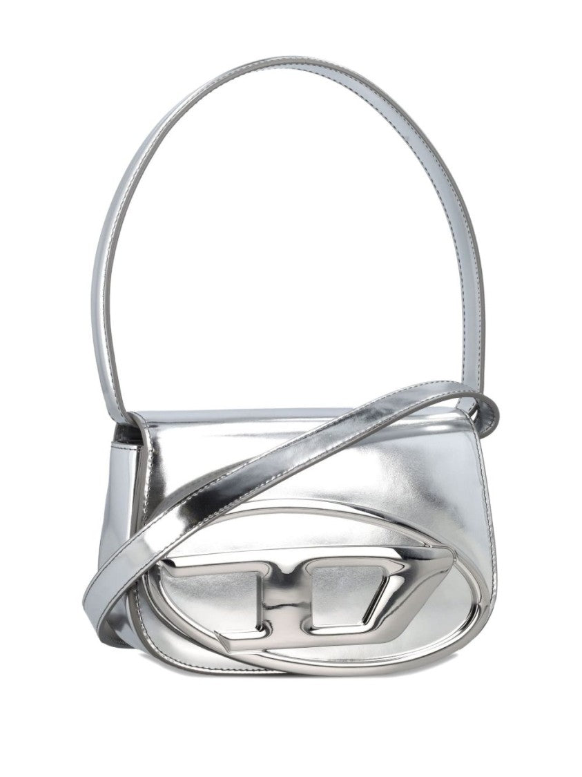Diesel Silver Top Handle Logo Flap Bag
