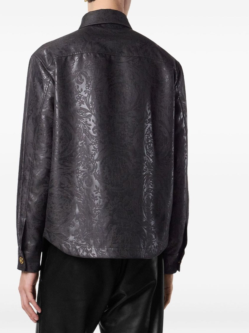 Versace Baroque-Patterned Black Shirt Jacket With Gold Hardware