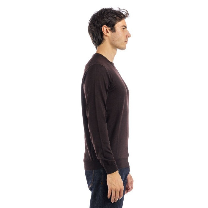 Filippo De Laurentiis Classic Crew Neck Sweater In Rich Chocolate Tone