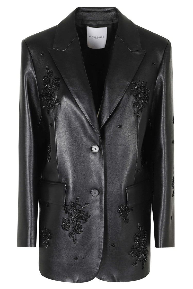 Isabelle Blanche Black Strass Embellished Faux Leather Jacket