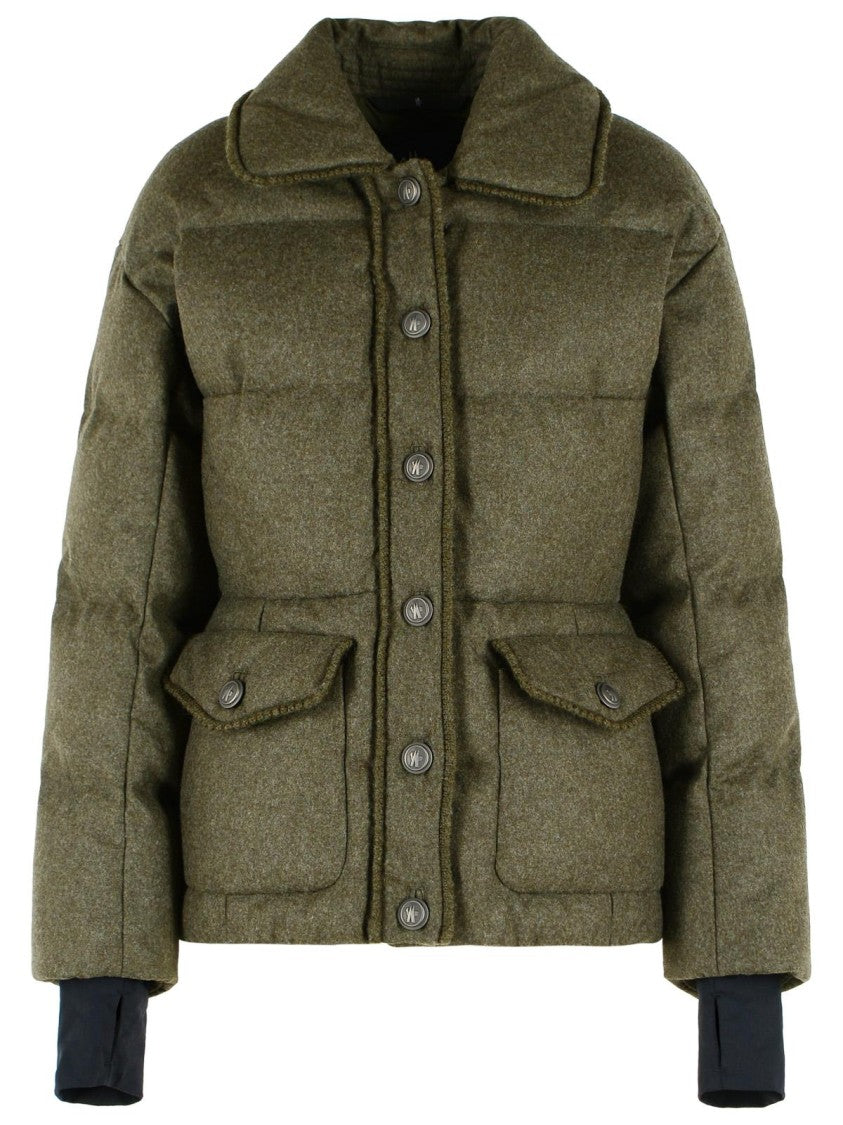 Moncler Grenoble Olive Green Monteain Quilted Loden Wool Short Down Jacket