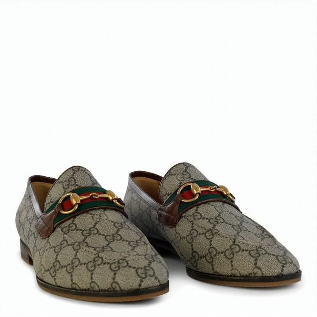 Gucci Signature Monogram Canvas Loafers With Gold-Tone Horsebit Detail