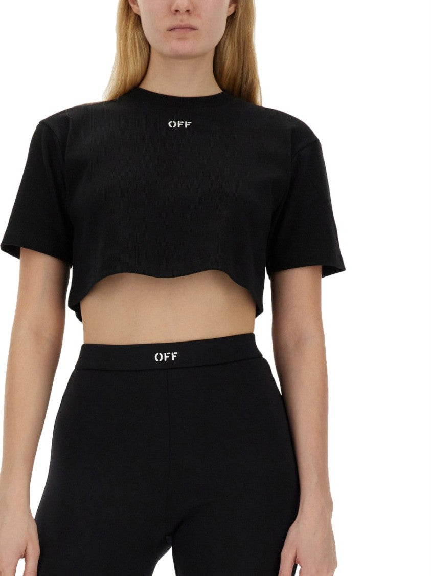Off-White Ribbed Cropped T-Shirt
