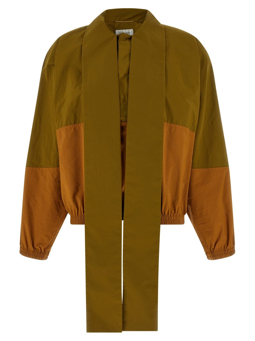Saint Laurent Two-Tone Color-Block Anorak With Lavallière Collar