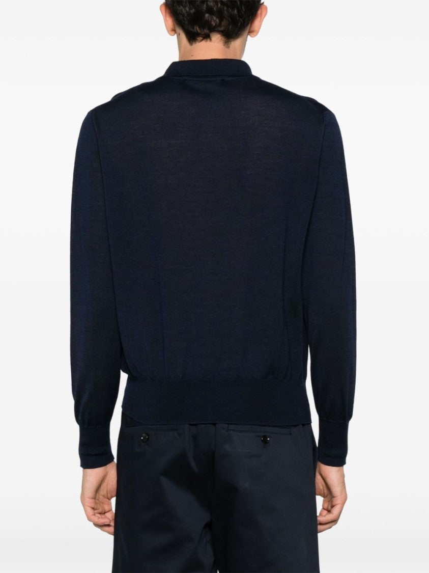 Ami Paris Navy Blue Long-Sleeve Polo Shirt