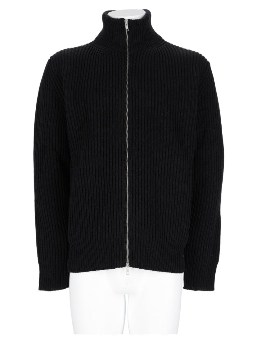 Mm6 By Maison Margiela Black High Collar Ribbed Wool-Blend Zip-Through Knit Jacket