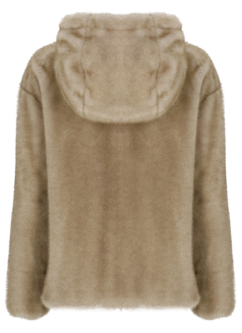Herno Beige Synthetic Fur Bomber Jacket