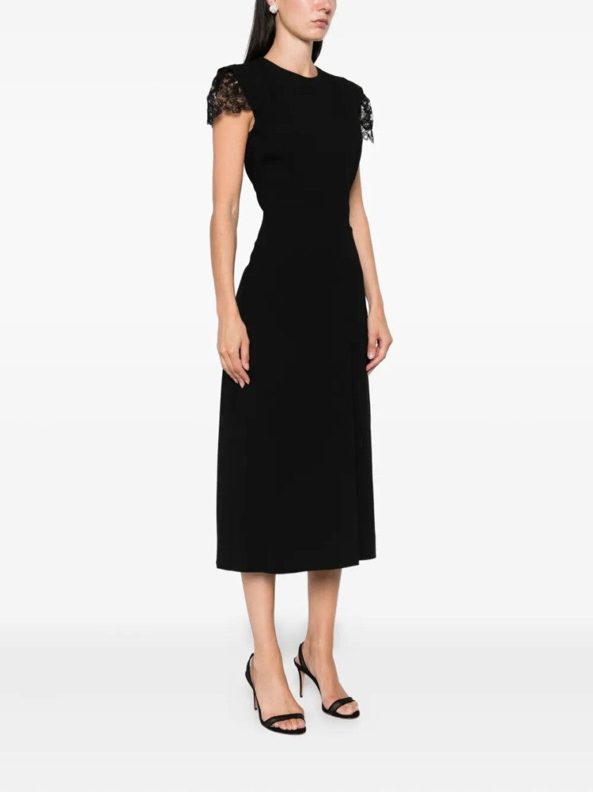 Ermanno Scervino Fitted Midi Dress With Lace Cap Sleeves