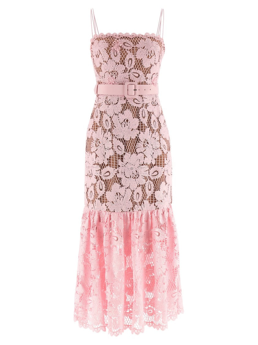 Self-Portrait 'Pink Crochet Lace Midi' Dress