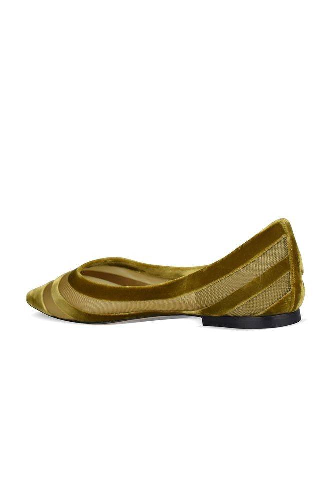 Jimmy Choo Lime-Green Velvet And Fishnet Ballerinas