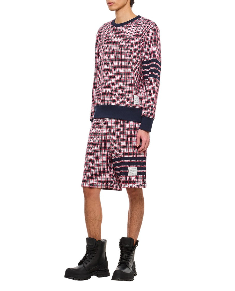 Thom Browne 4-Bar Cotton Crewneck Sweatshirt With Checkered Pattern