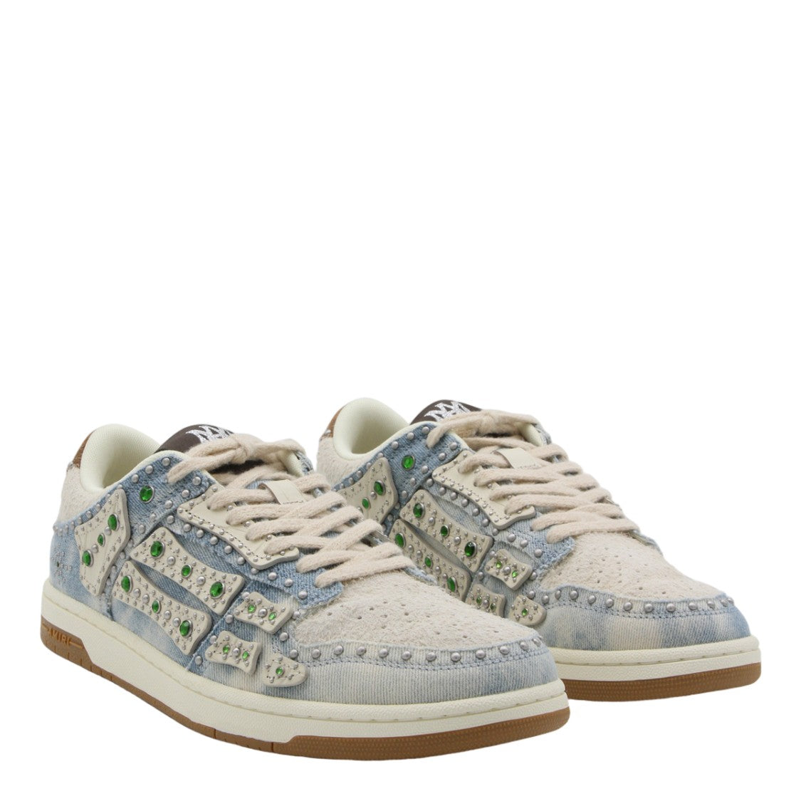 Amiri Distressed Denim Sneakers With Silver Studs