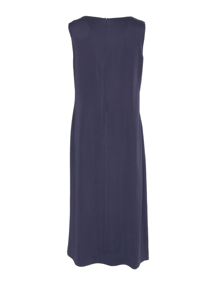 Alberta Ferretti Midi Blue Dress With Floral Appliqués