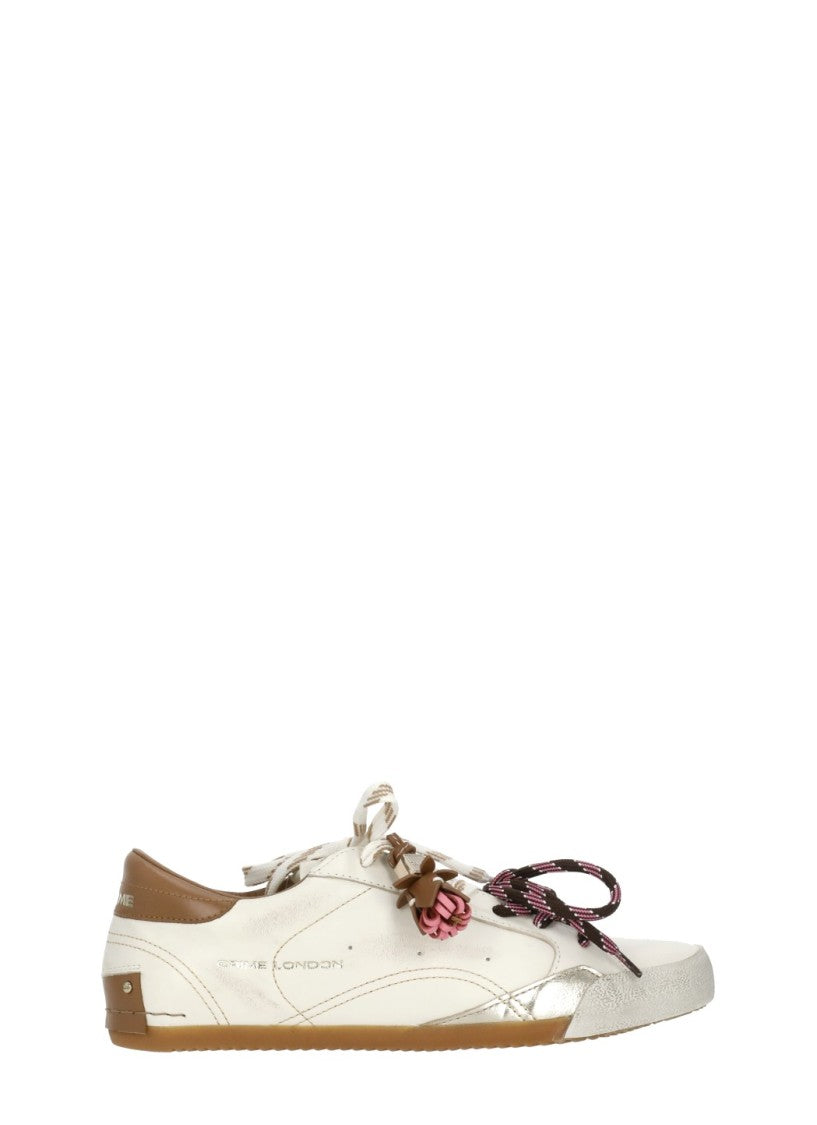 Crime London White Sneakerina Double Laces Leather Sneakers