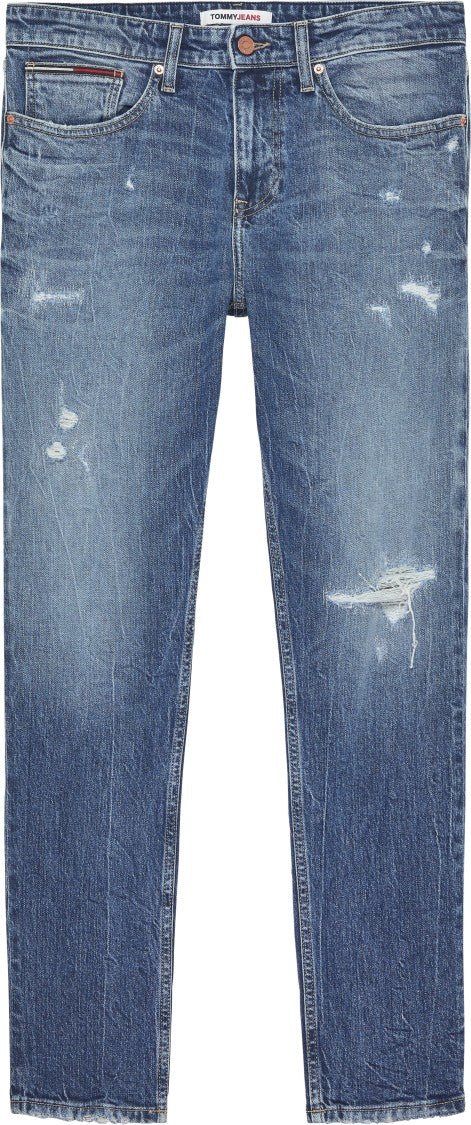 Tommy Jeans Faded Blue Denim Jeans With Distressed Detailing