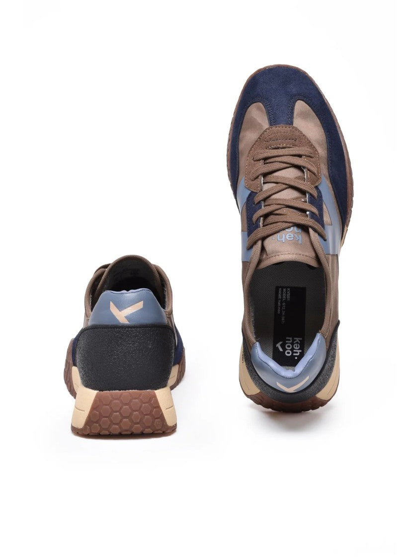 Keh-Noo Brown-Blue Leather Patchwork Sneakers