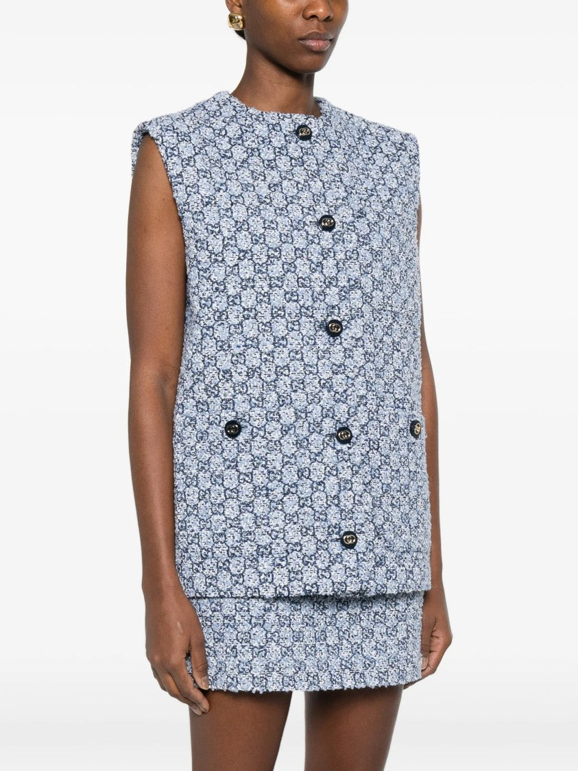 Gucci Blue/White Gilet Gg Tweed Boxy Gilet