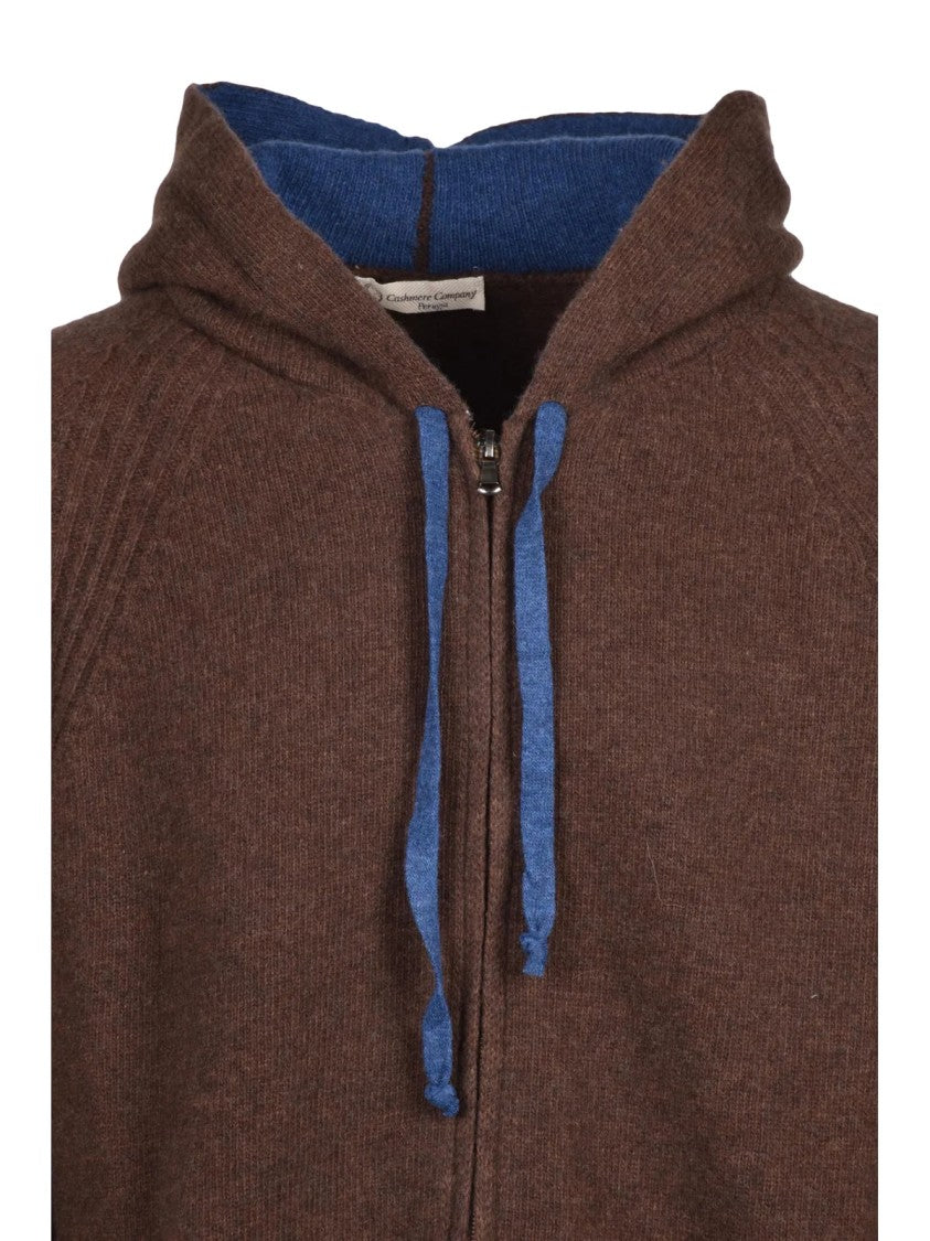 Cashmere Company P. Zip-Up Brown Cashmere Sweater With Hood And Drawstrings