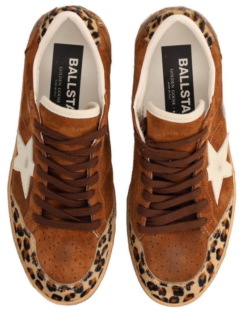 Golden Goose Brown Ball Star Leopard Panel Sneakers