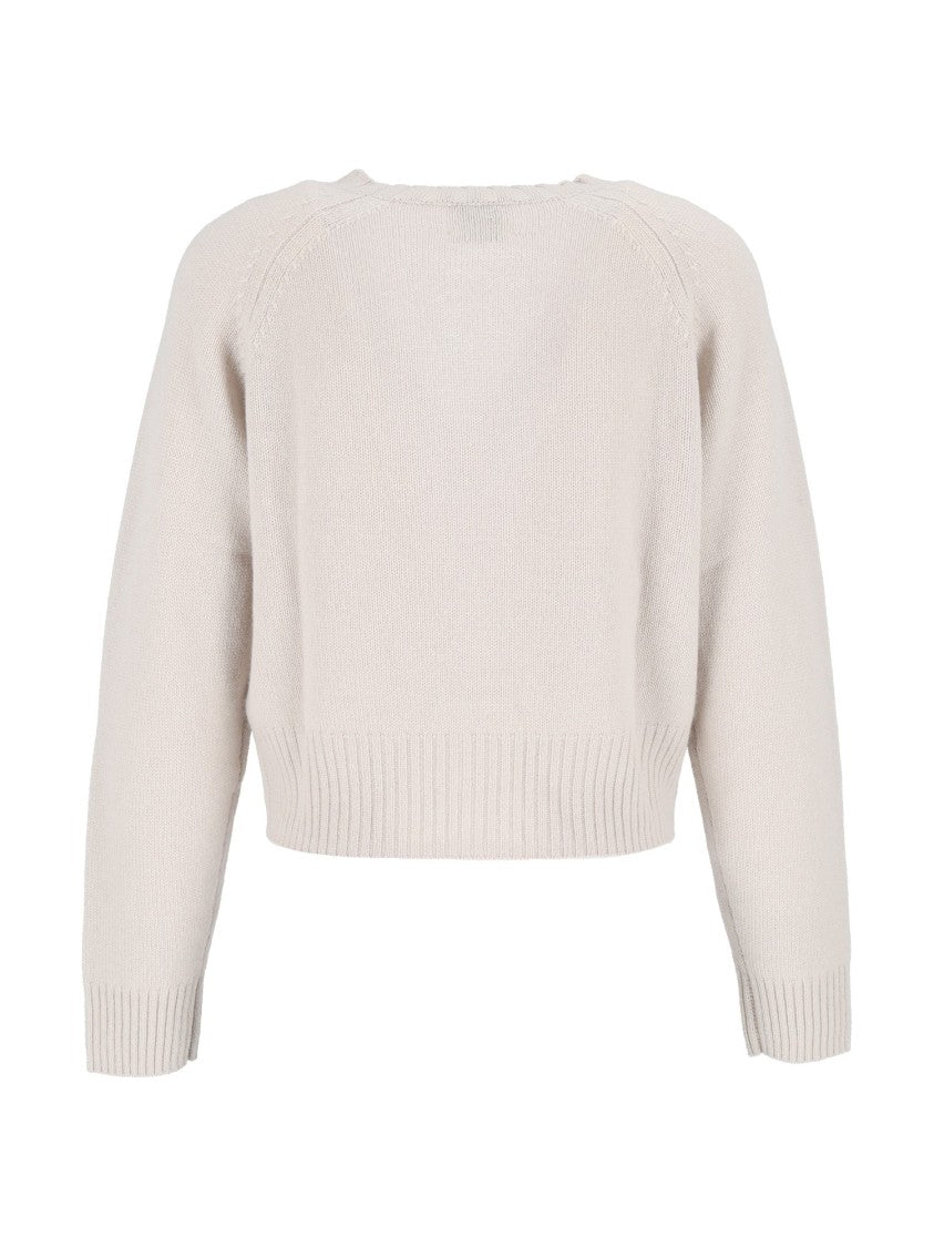 Allude Beige Cropped V-Neck Cashmere Cardigan