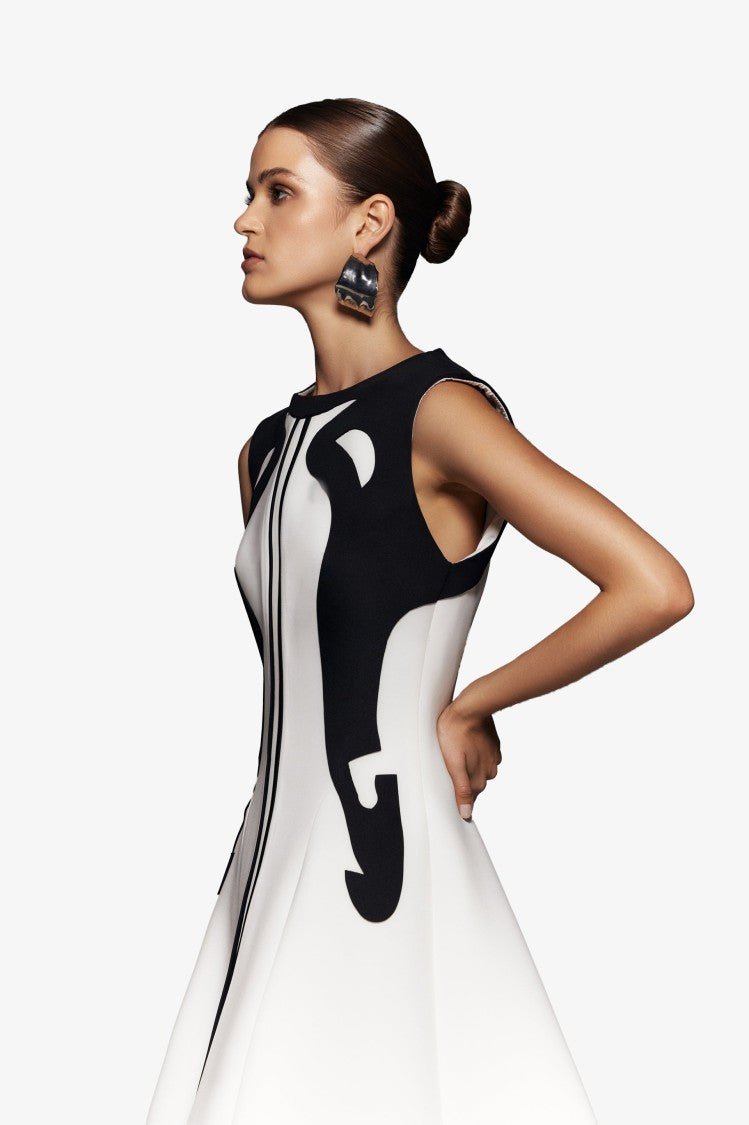 Saiid Kobeisy Neoprene Dress With Abstract Contrast Cuts