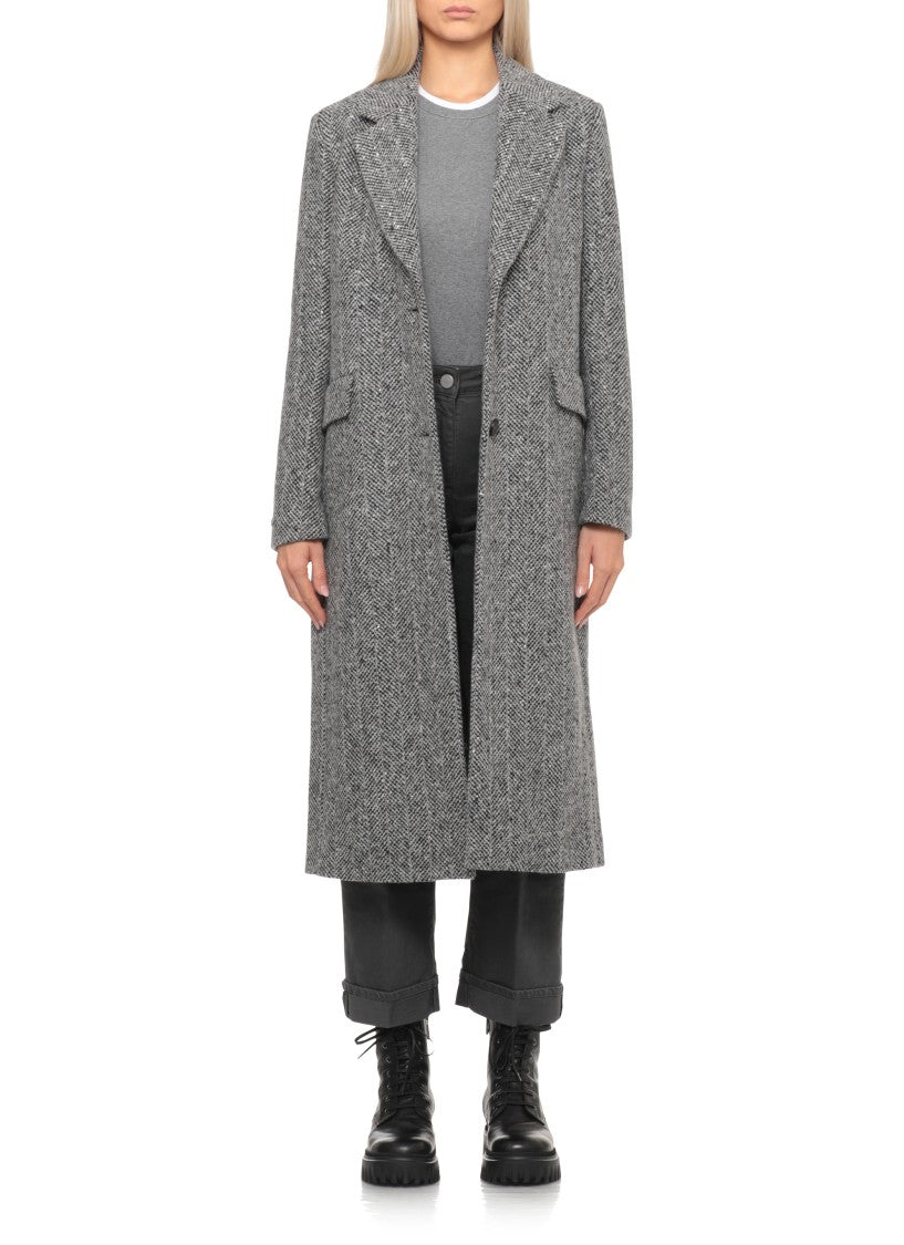 Peserico Grey Sequined Herringbone Wool Coat