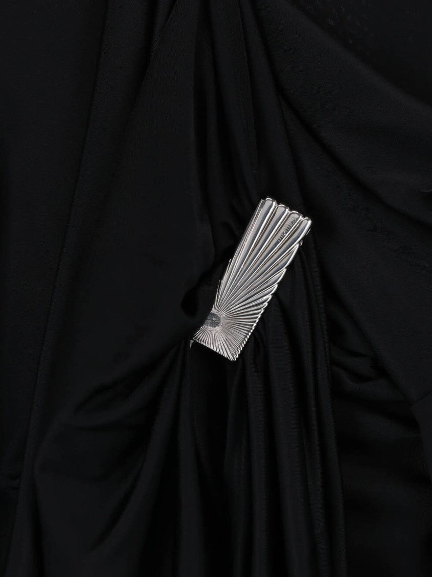 The Attico Relaxed Fit Black Dress With Gathered Detail