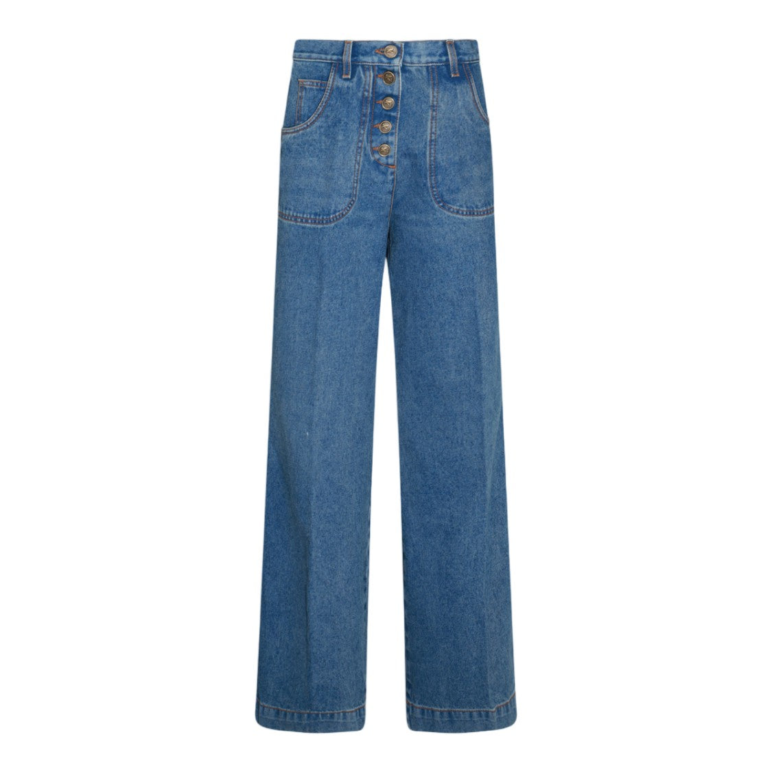 Etro High Waist Wide-Leg Jeans With Patch Pockets And Button Closure