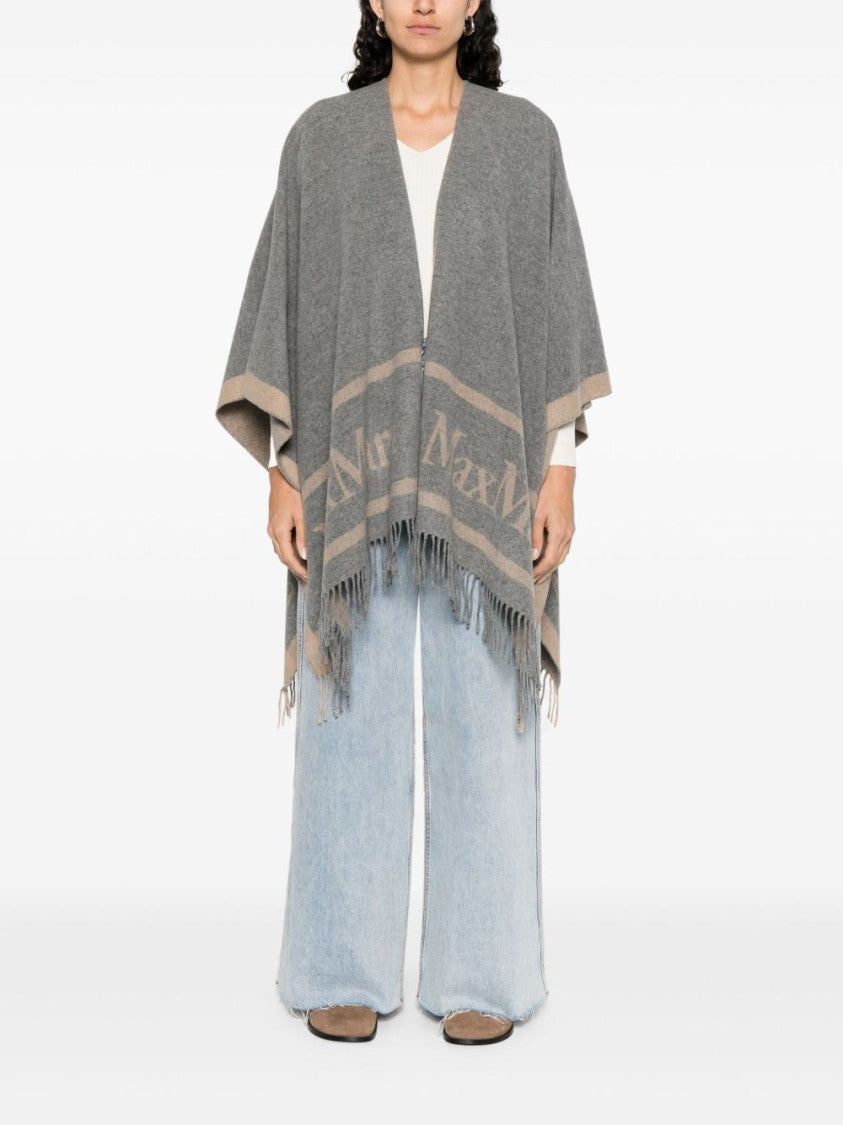 Max Mara Open-Front Grey Jacket With Fringed Edges