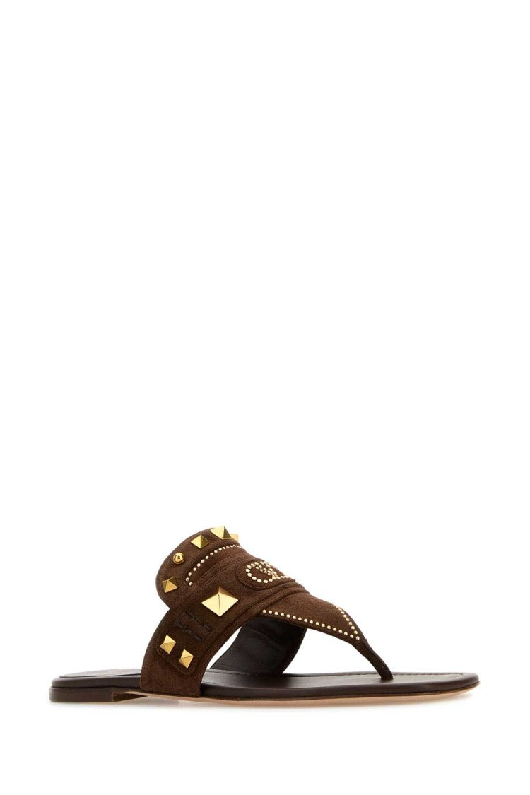 Valentino Garavani Brown Suede Plaster Caster Thong Slippers