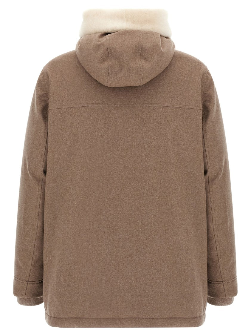 Brunello Cucinelli Padded Quilt Wool Flannel Parka With Shearling-Lined Neck