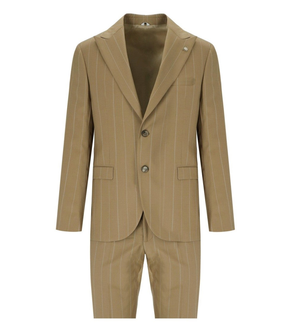 Manuel Ritz Beige Pinstripe Single-Breasted Suit