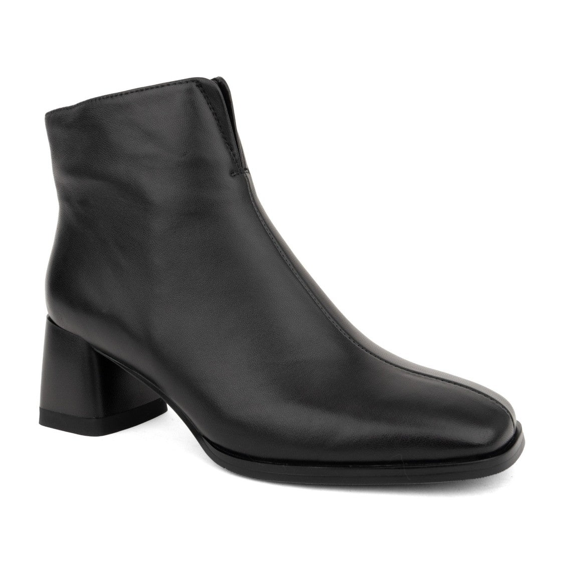 Linda Baumann Black Minimalist Mid-Heel Leather Ankle Boots