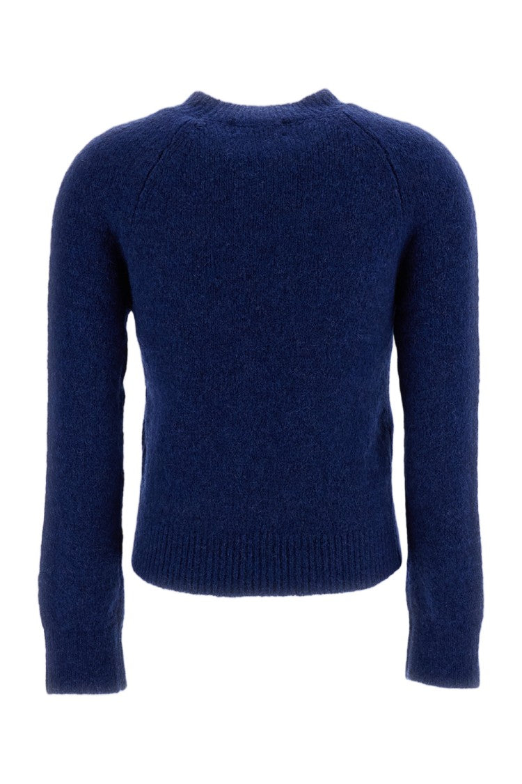Dries Van Noten Blue Texas Cropped Alpaca Wool Crewneck Sweater