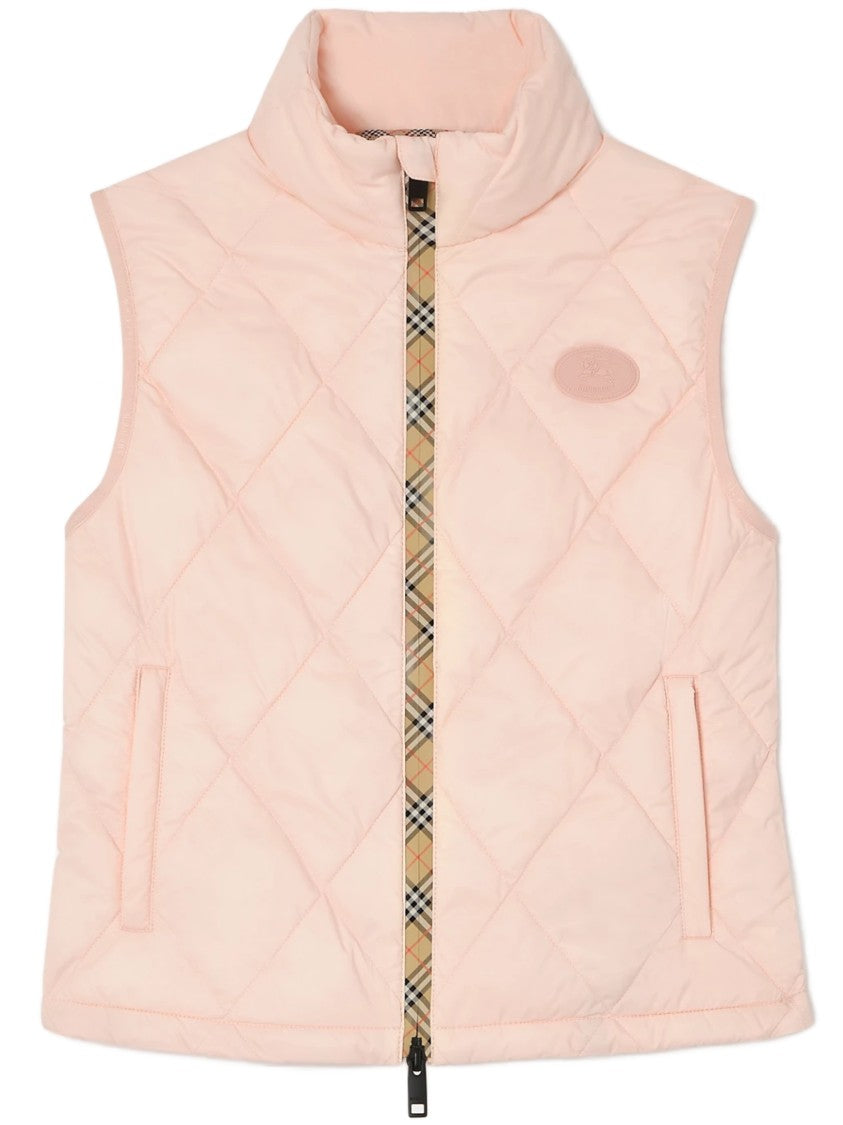 Burberry Quilted Sleeveless Vest With High Collar And Check Detail
