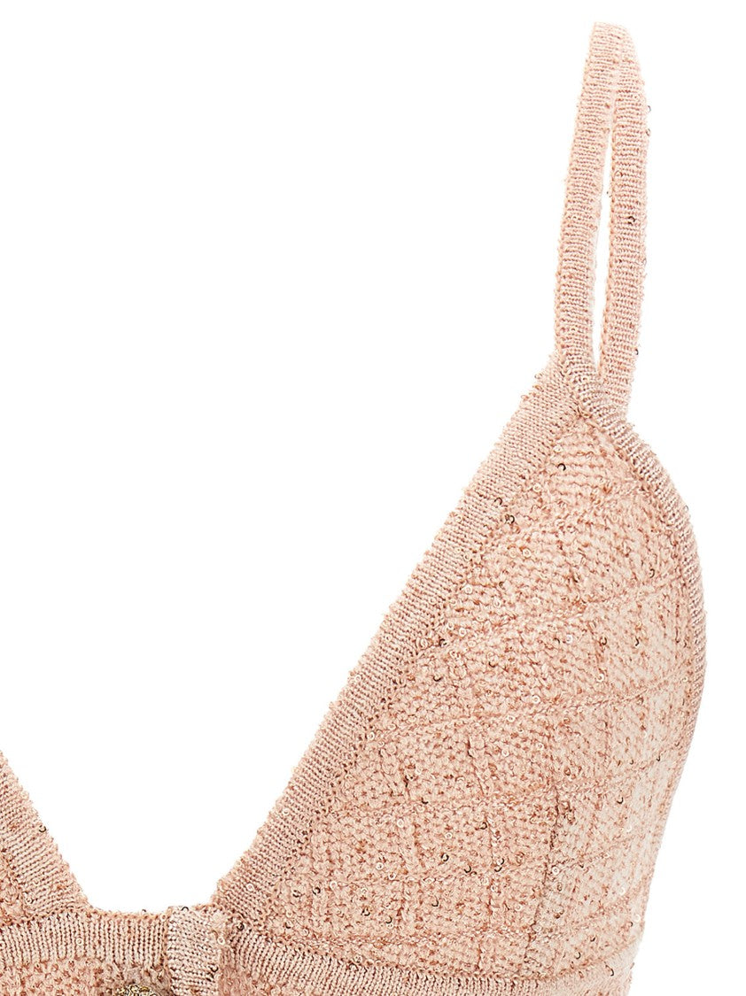 Alessandra Rich Triangle Crop Top With Micro Sequin Appliqué