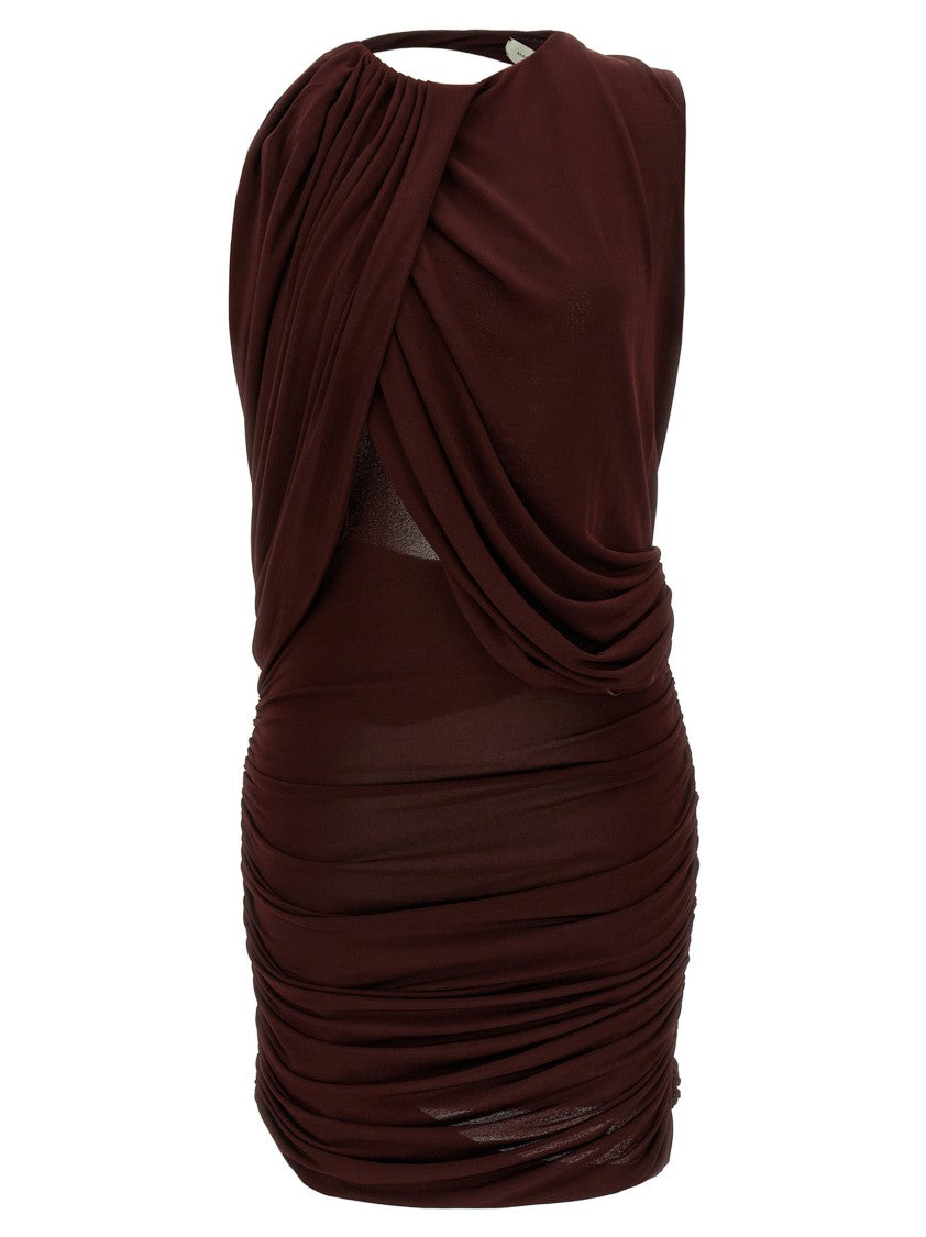 Magda Butrym Burgundy Ruffled Mini Dress With Draping