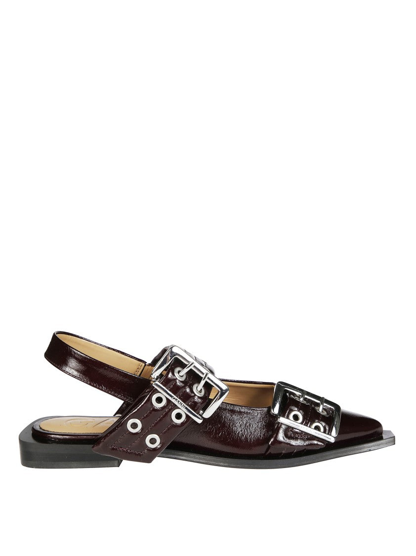 Ganni Buckle Detail Burgundy Ballerina Flats