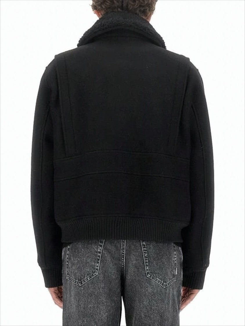 Ami Paris Cropped Black Wool Jacket With Oversized Collar