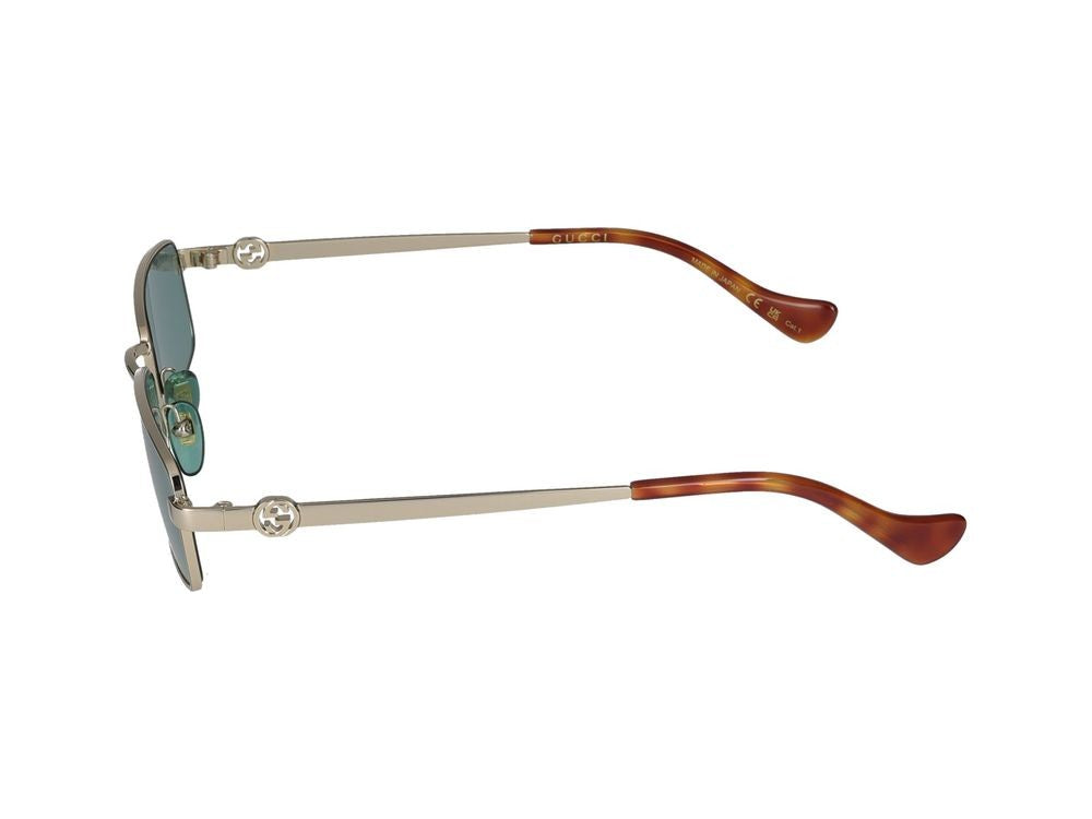 Gucci Gold Rectangular Metal Frame Sunglasses