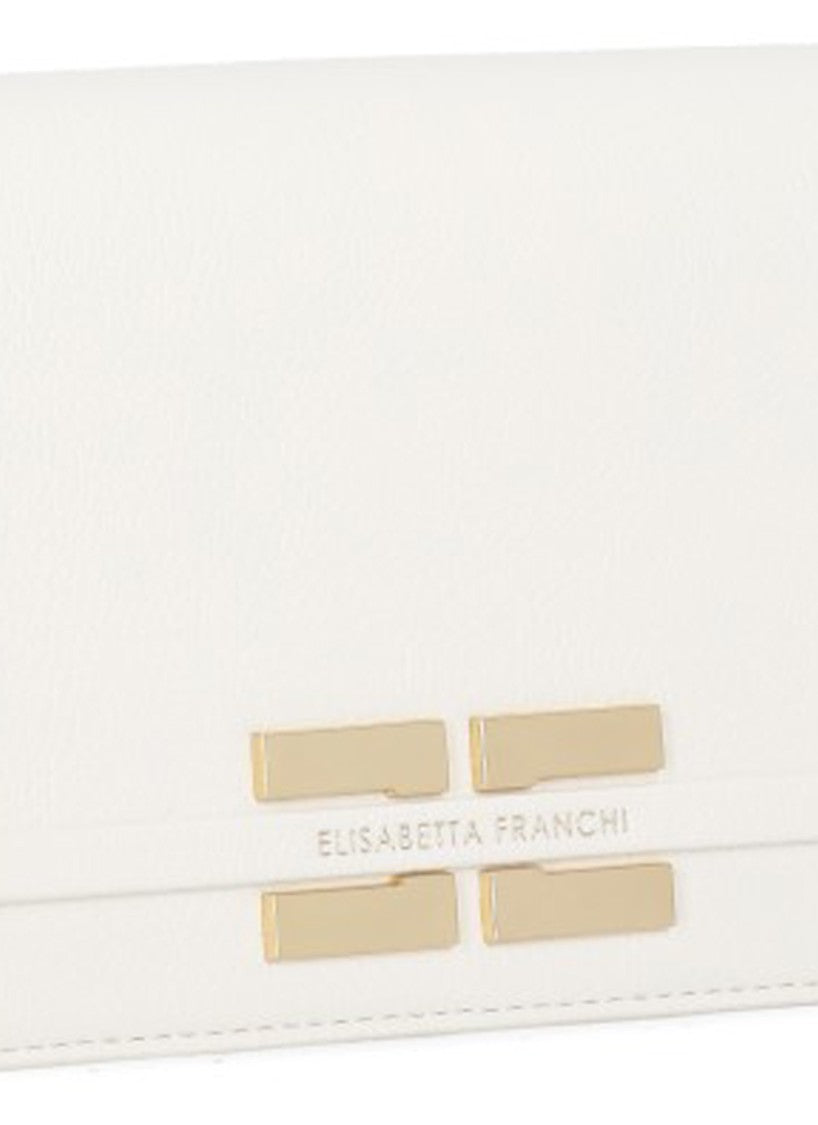Elisabetta Franchi Ivory Shoulder Bag With Removable Chain Strap And Metallic Logo