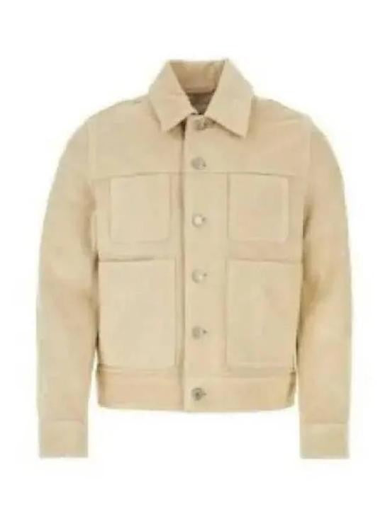 Ami Paris Cropped Cowhide Leather Jacket With Classic Collar