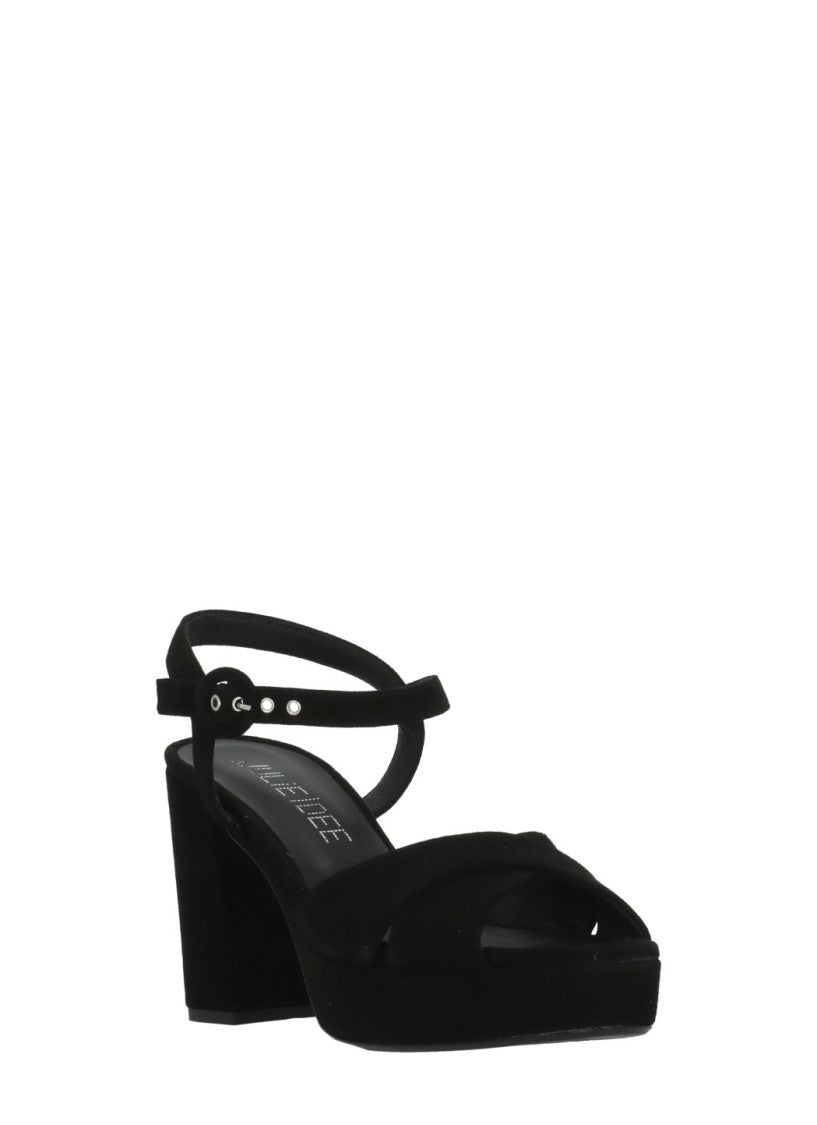 Juilie Dee Black Crossed Bands Suede Sandals