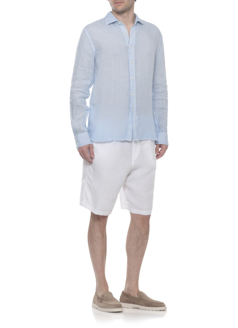 120% Lino Light Blue Cotton Casual Shirt