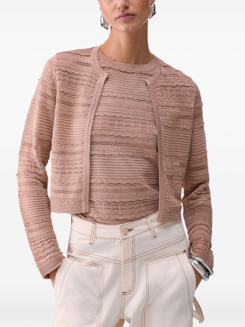 Liu Jo Pink Openwork Knit Cardigan