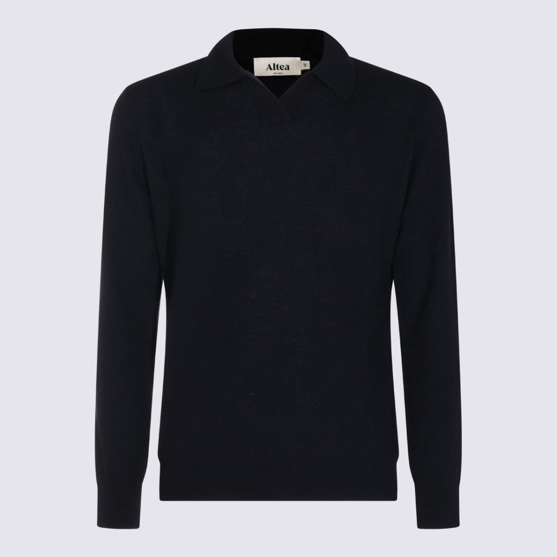 Altea Navy Wool Knit Sweater With V-Neck And Classic Collar