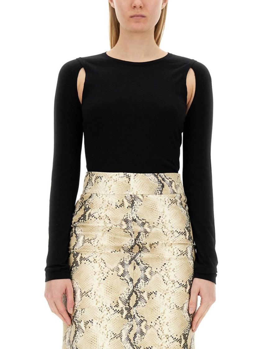 Helmut Lang Cut-Out Shoulder Top In Soft Cotton