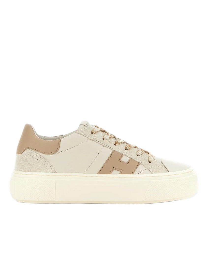Hogan Ecru Leather And Suede Sneakers With Memory Foam Insole