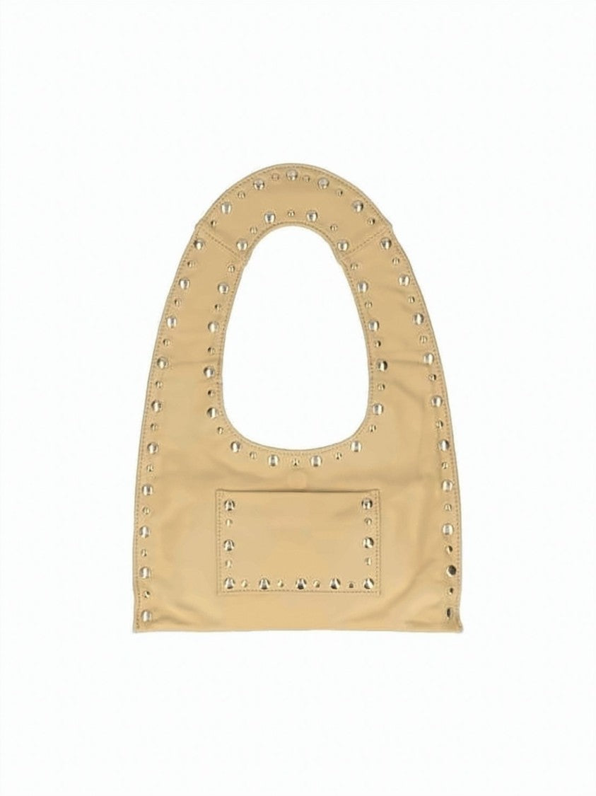 Gimaguas Rounded Rectangular Leather Shoulder Bag With Metallic Accents