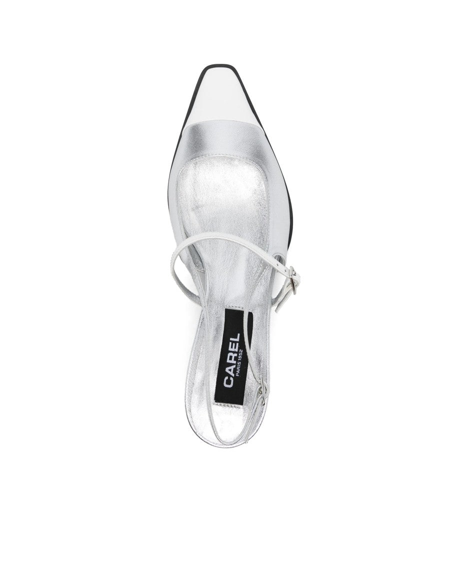 Carel Paris Silver/White Cecile Slingbacks